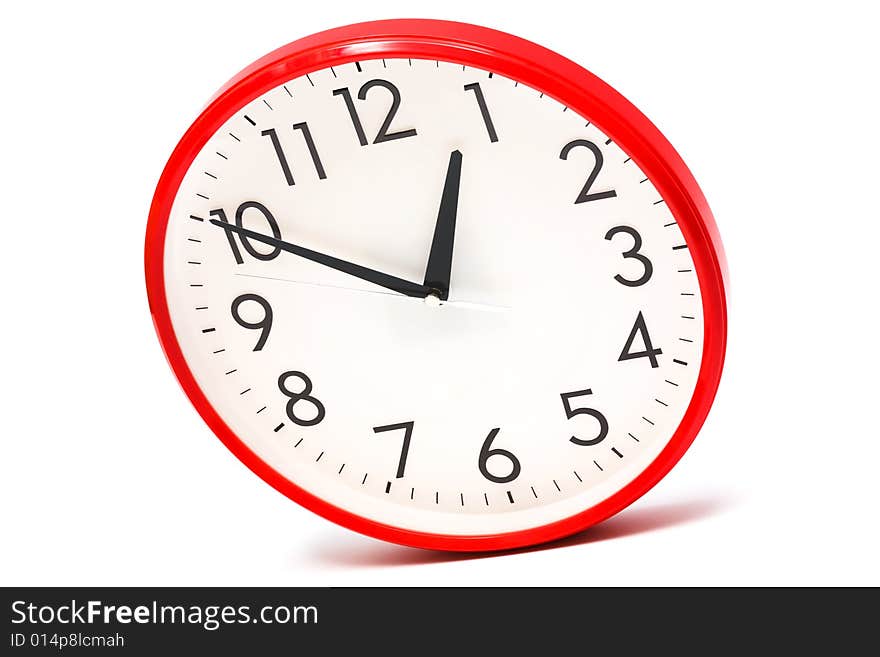 Clock per the red case on a white background