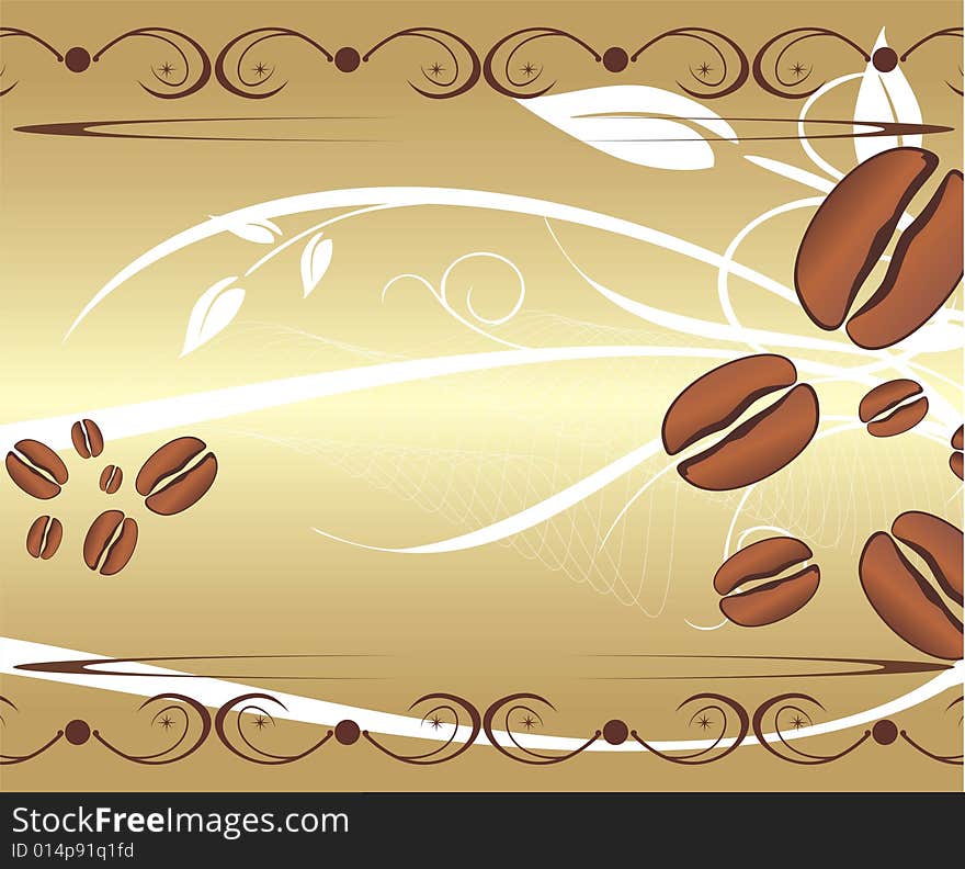 Corns of coffee on the abstract background. For wrapping. Vector illustration