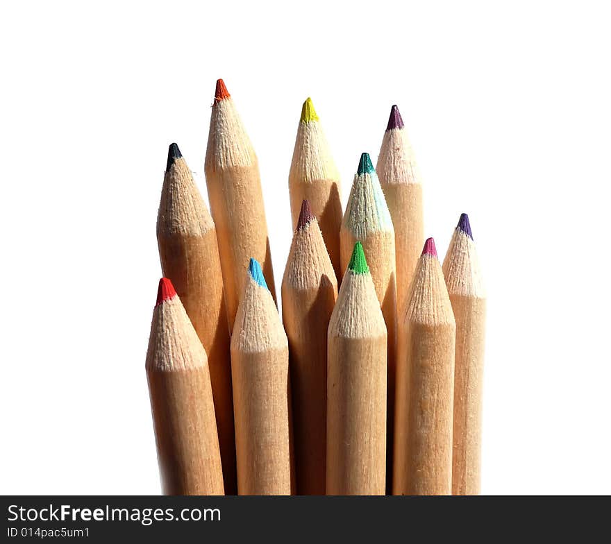 Colorful crayons on white background