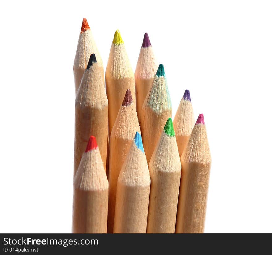 Colorful crayons on white background