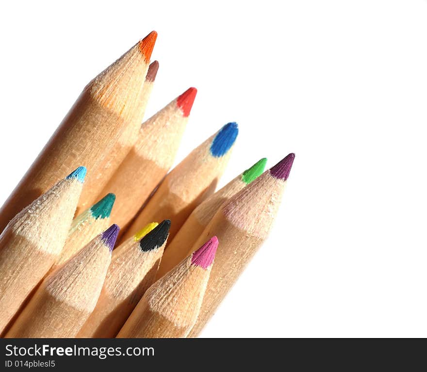 Colorful crayons on white background