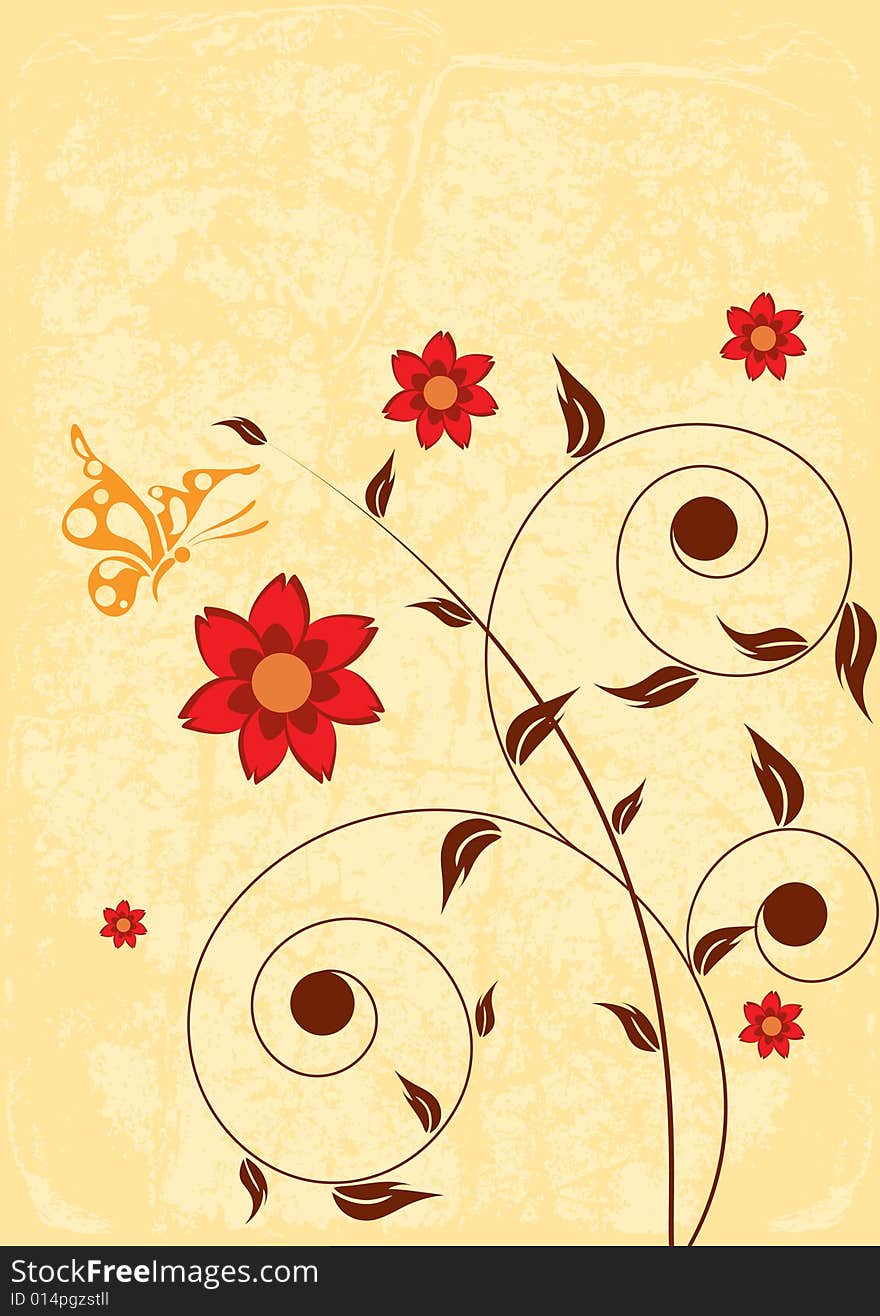 Decorative floral on grunge background, vector illustration. Additional format: EPS-8