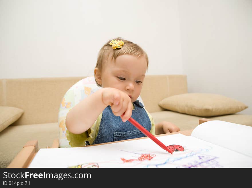 Sweet baby girl learning drawing. Sweet baby girl learning drawing