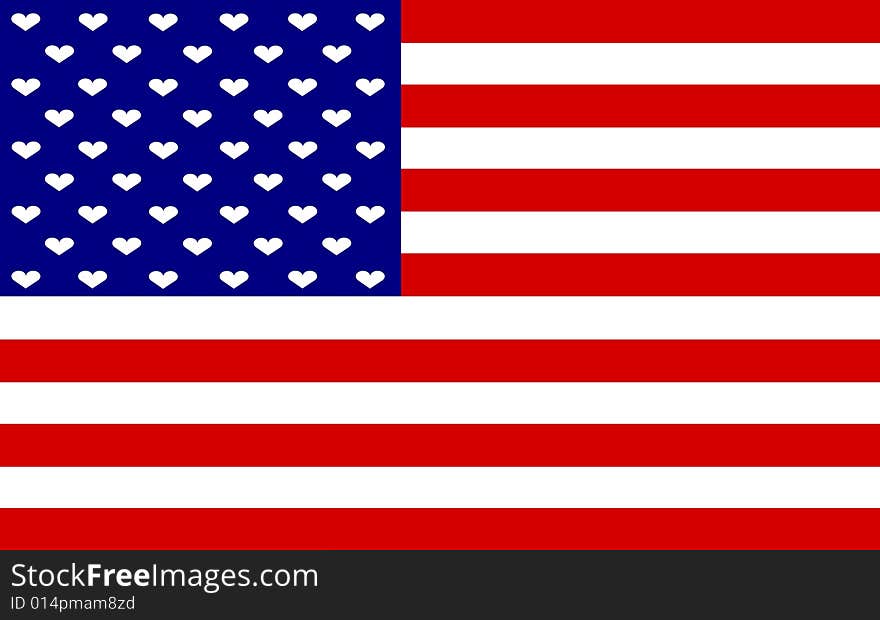 An illustration of the flag of USA with hearts. An illustration of the flag of USA with hearts