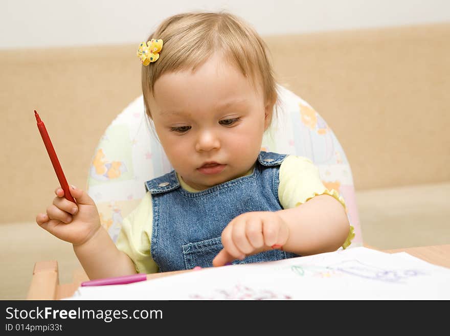 Sweet baby girl learning drawing. Sweet baby girl learning drawing