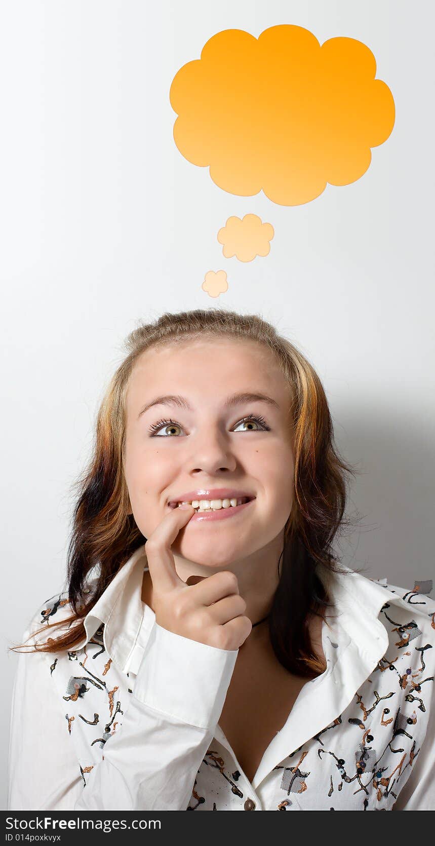 Girl And Her Dream, On White Background