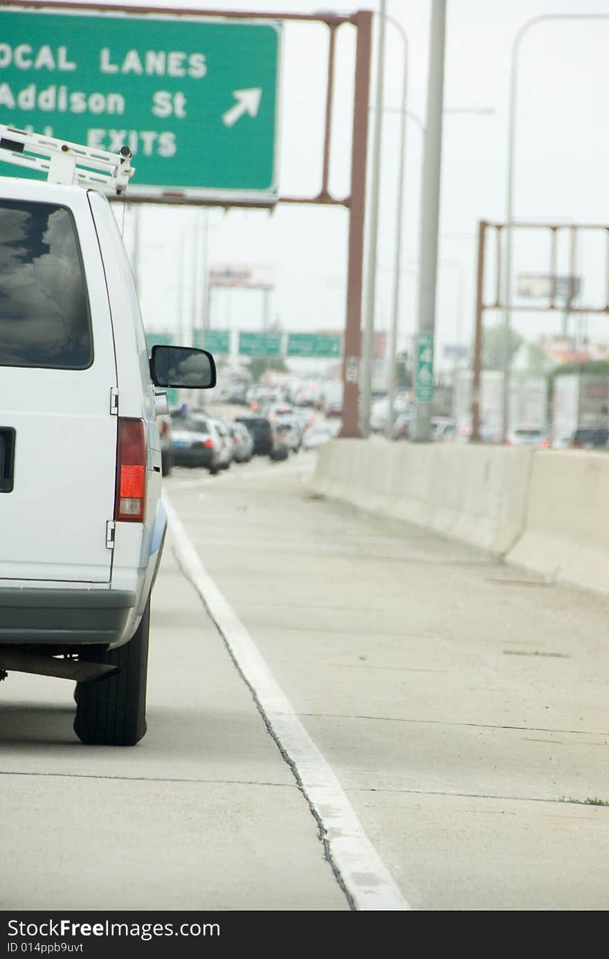 Following a white van on a Chicago interstate. Following a white van on a Chicago interstate