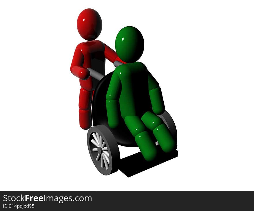 3d puppet, carrying the patient in an armchair on a white background. 3d puppet, carrying the patient in an armchair on a white background