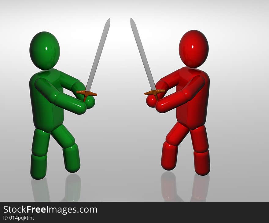 Fighting of two person with sword. 3d render. Fighting of two person with sword. 3d render