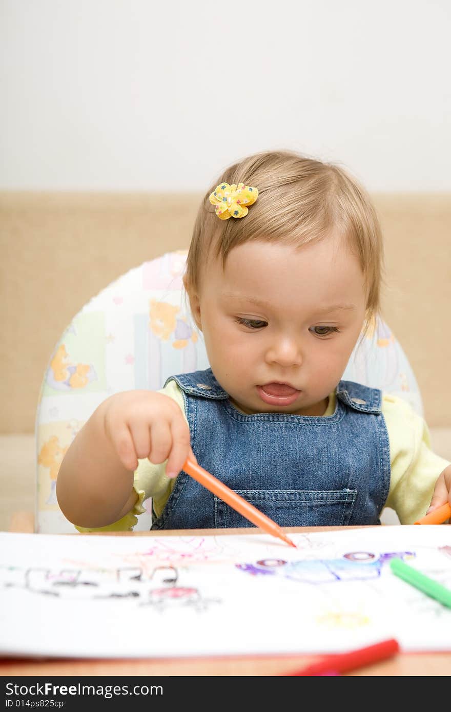 Sweet baby girl learning drawing. Sweet baby girl learning drawing