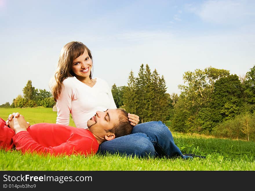 Young couple in love outdoors