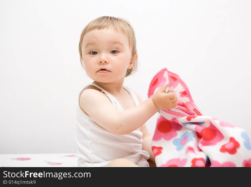 Sweet baby girl on sofa. Sweet baby girl on sofa