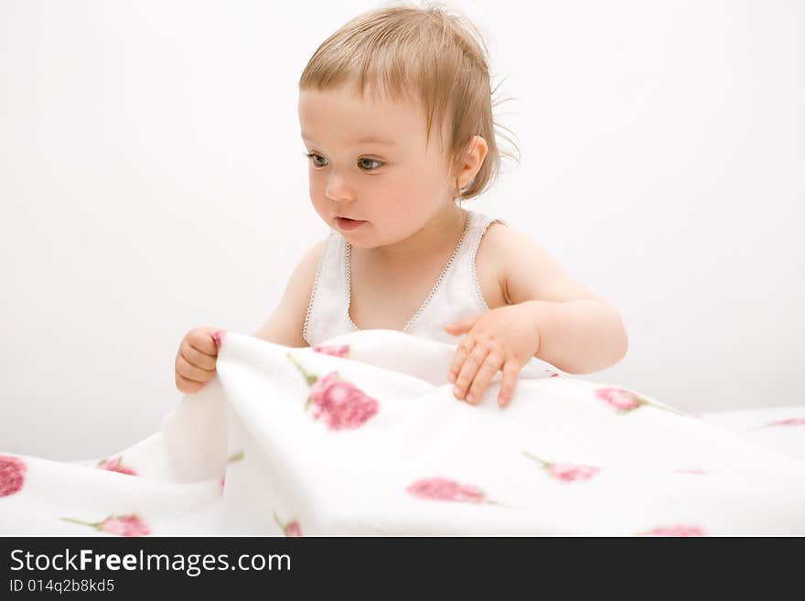 Sweet baby girl on sofa. Sweet baby girl on sofa