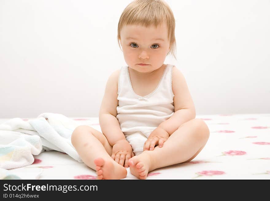 Sweet baby girl on sofa. Sweet baby girl on sofa