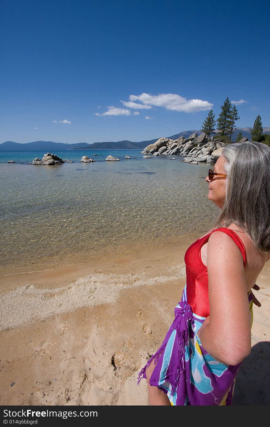 Senior woman on sunny beach. Senior woman on sunny beach