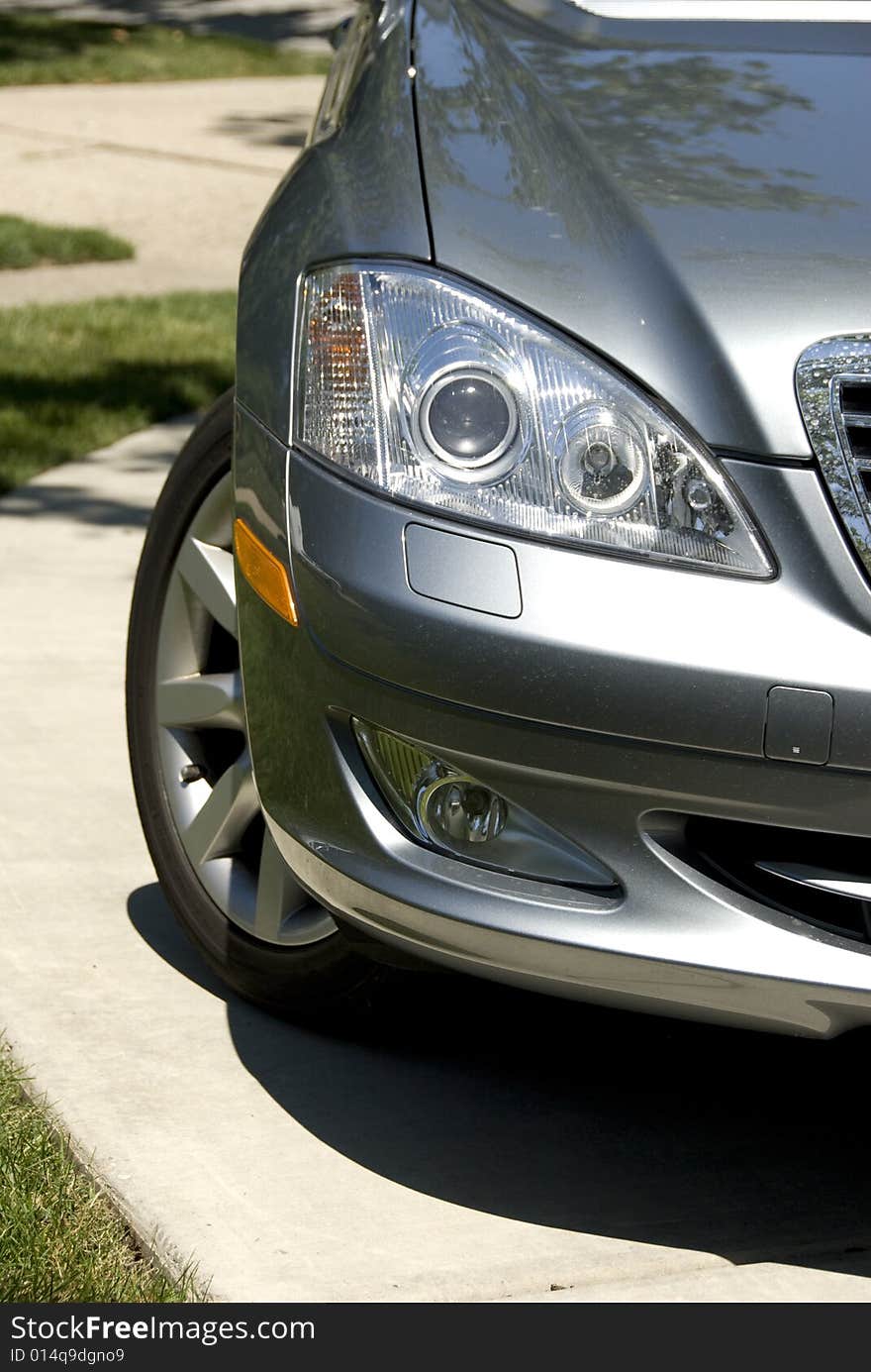 Passenger's side frontal view of a car's bumper. Passenger's side frontal view of a car's bumper