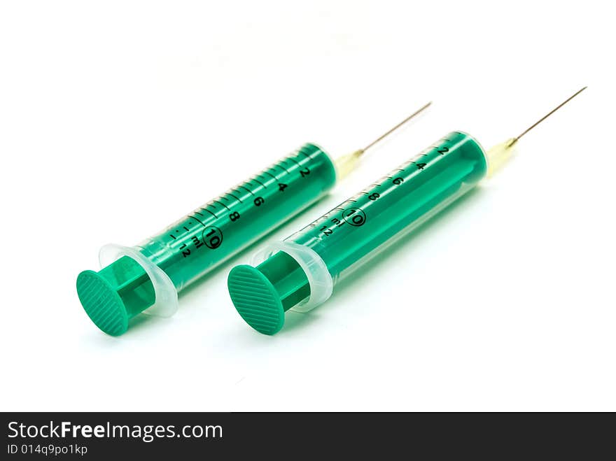 Two syringes - isolated on the white background.