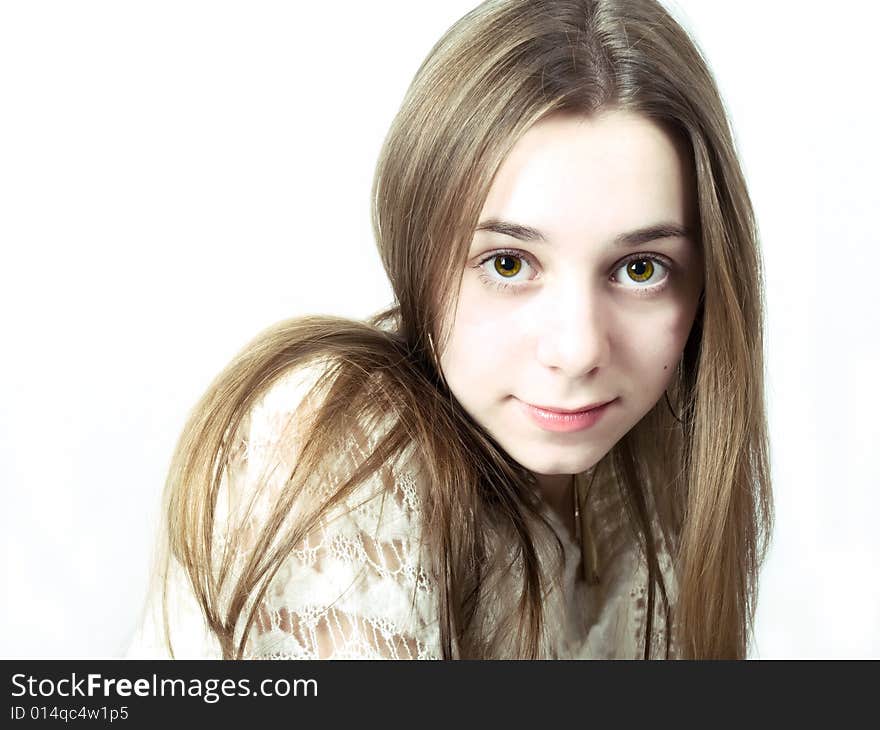 Beauty young girl teenager face portrait.