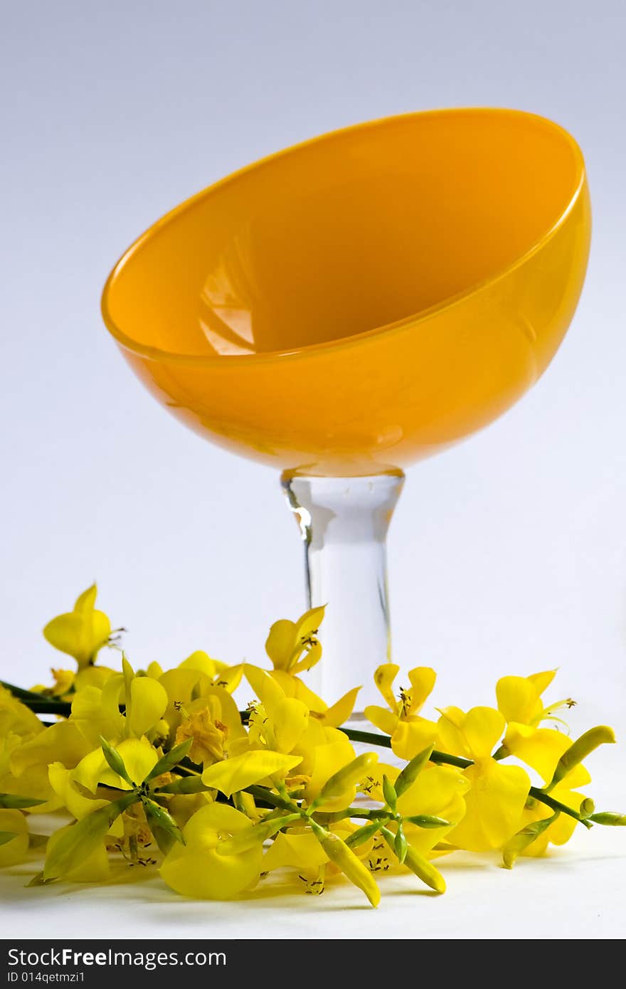 Yellow flowers and icecream bowl. Yellow flowers and icecream bowl