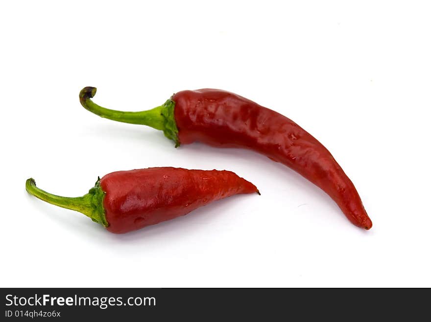 Red chili pepper on the white background.