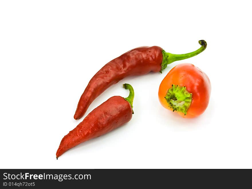 Red chili pepper on the white background