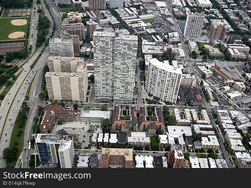 Panoramic view overlooking tall high-rising. Panoramic view overlooking tall high-rising