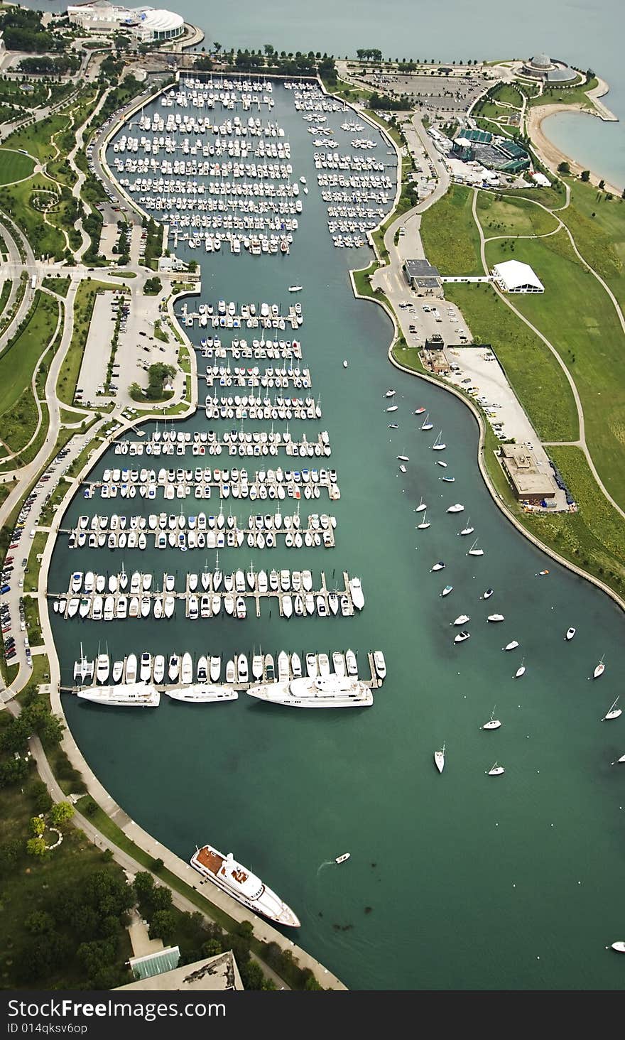 Overhead view of boats in marina. Overhead view of boats in marina