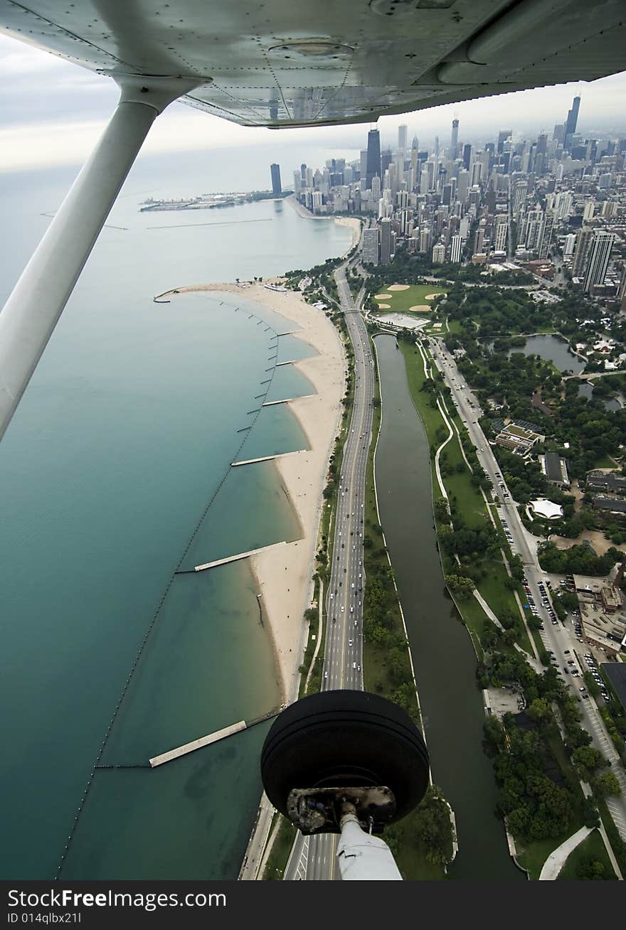 Aerial view of Chicago's beautiful skyline from the air. Aerial view of Chicago's beautiful skyline from the air