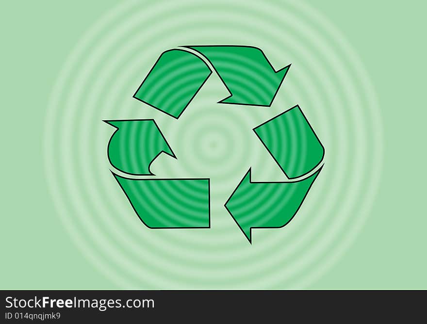 A symbol of recycling in a green background. A symbol of recycling in a green background.