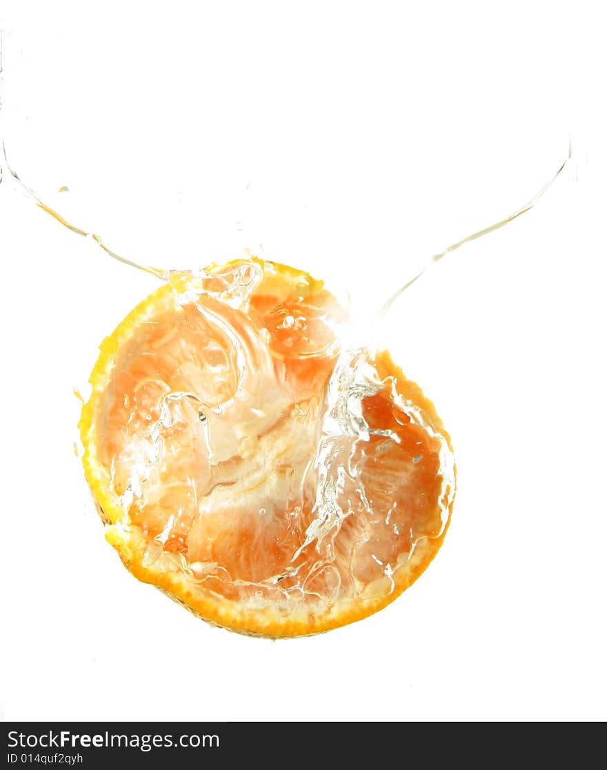 Orange fruit splash in water. Orange fruit splash in water