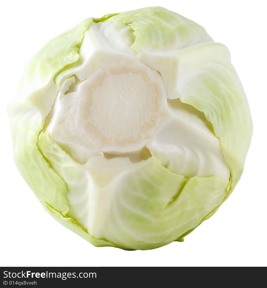 Cabbage head (single) on a white background (isolated). Cabbage head (single) on a white background (isolated).