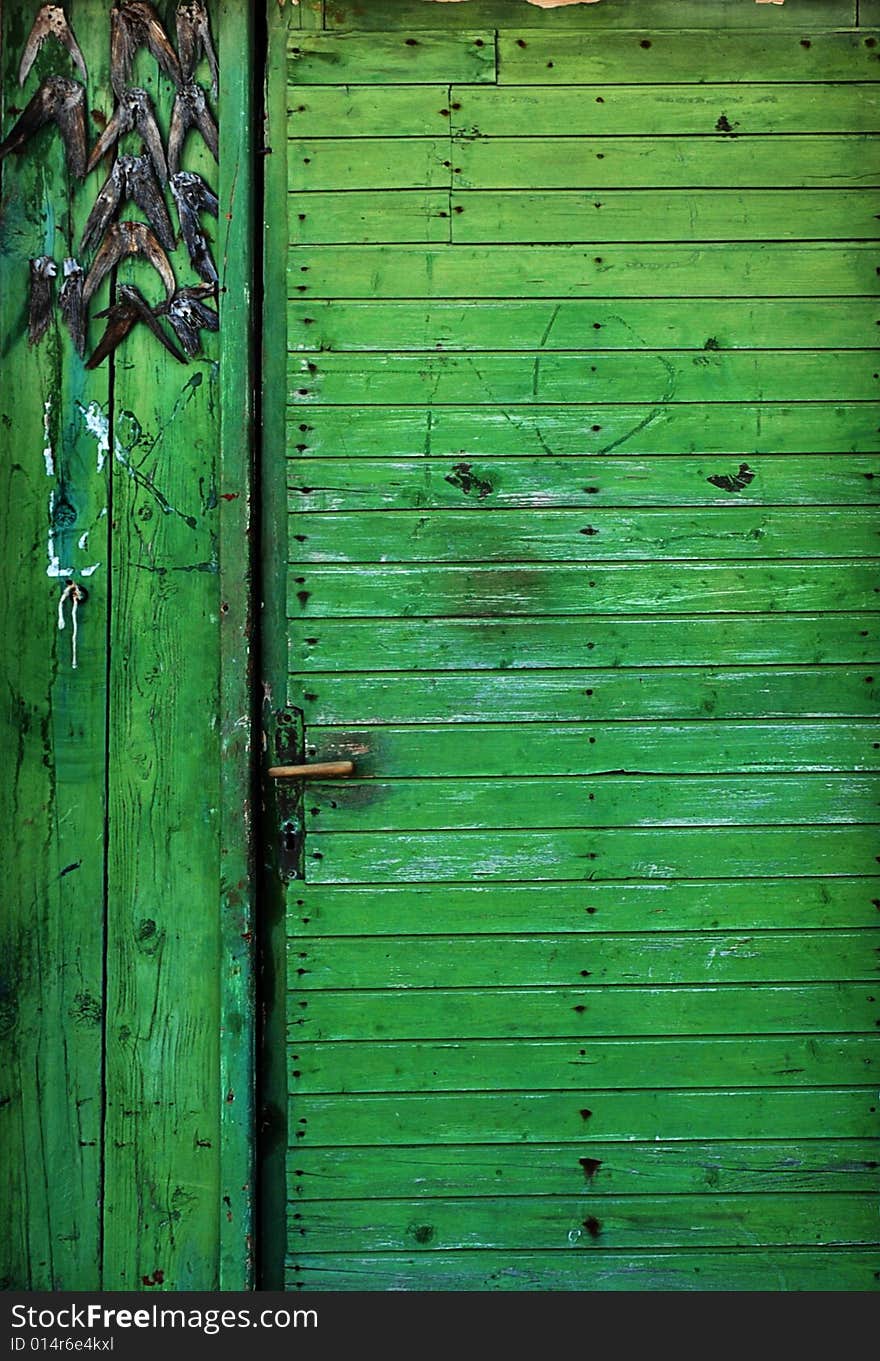 Green door house in the fishing village