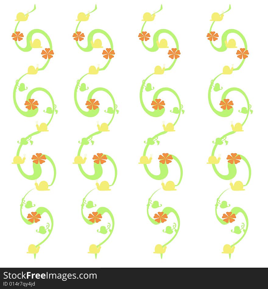 Snails flowers and vines repeat pattern background. Snails flowers and vines repeat pattern background