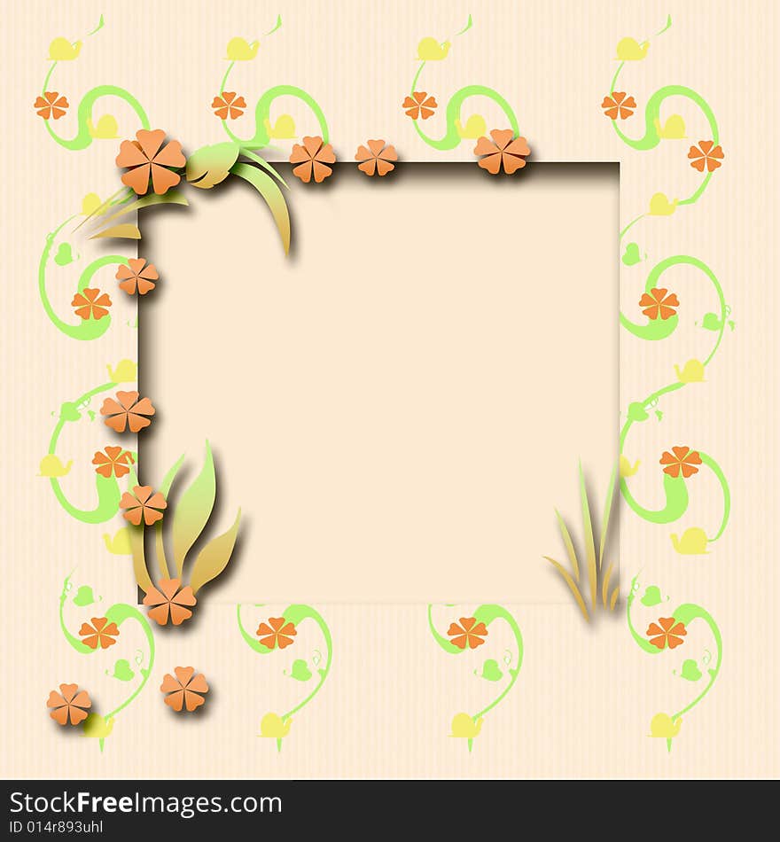 Snails and flowers and vines frame around  blank center. Snails and flowers and vines frame around  blank center