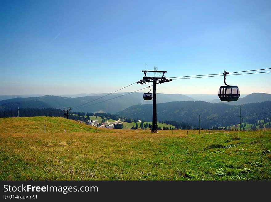 The aerial passenger line leading to the top of Mt. Feldberg, Germany