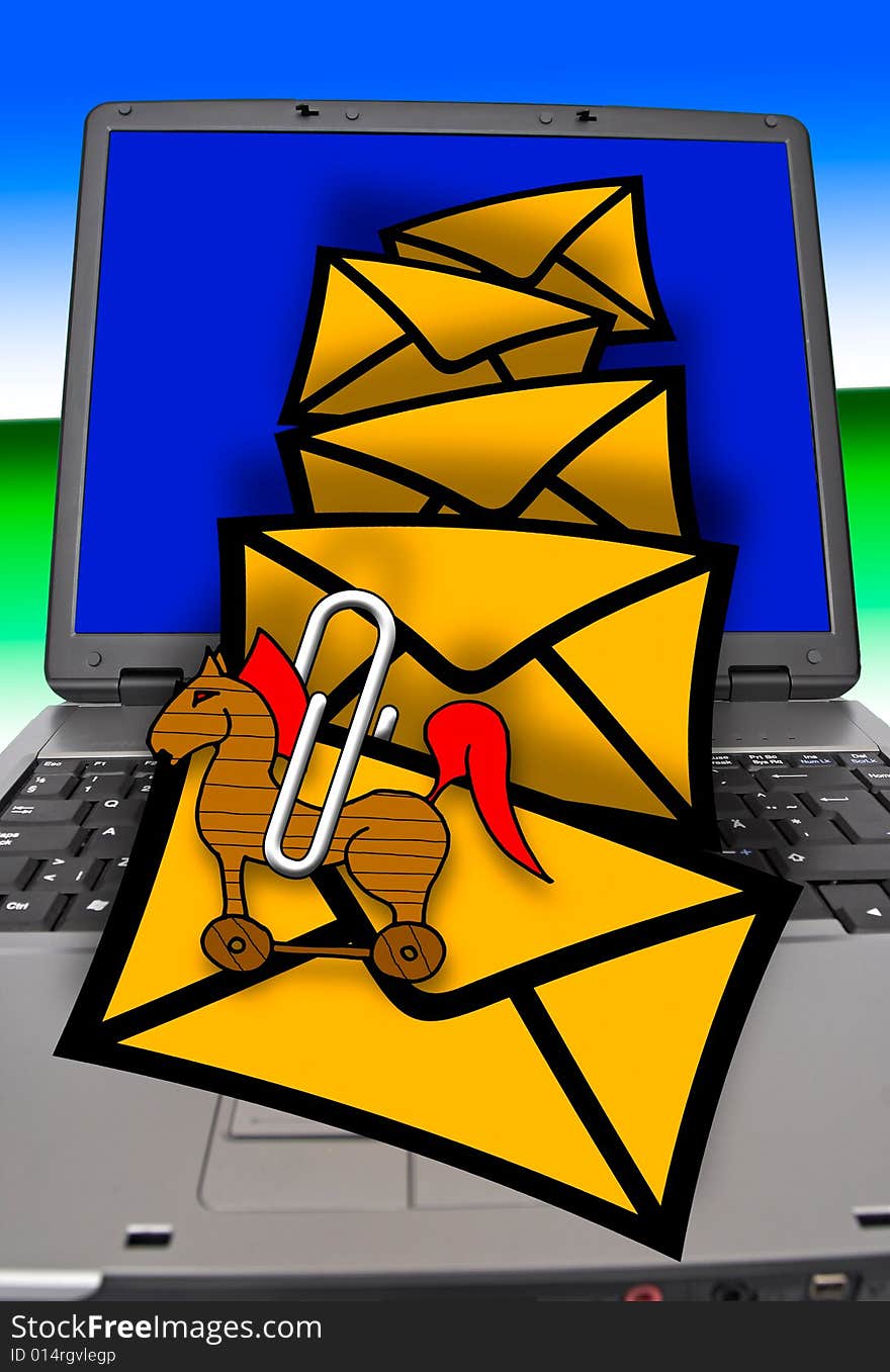 Illustration of a email envelope, spam and utility bills.