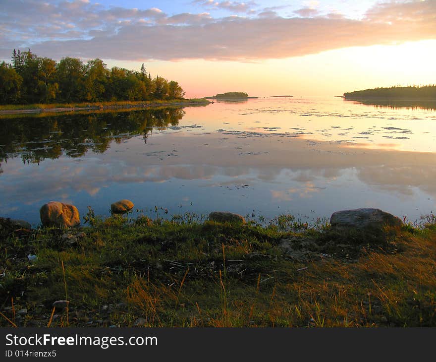 Sunset on the White Sea, Karelia, Russia. Sunset on the White Sea, Karelia, Russia