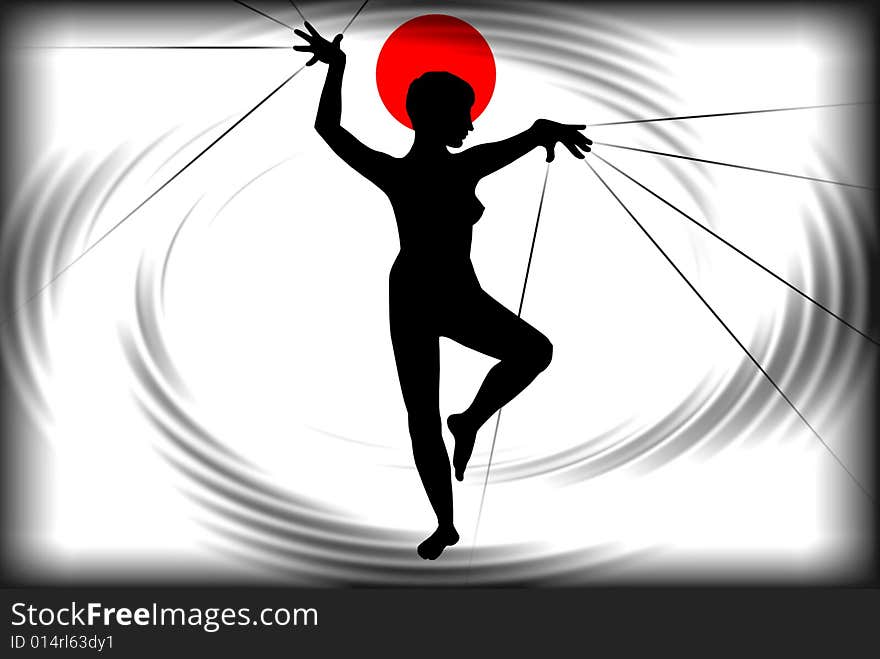 Silhouette of the dancing person, is executed in the Japanese style. Silhouette of the dancing person, is executed in the Japanese style.