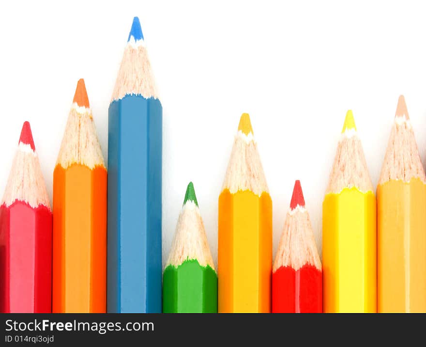 Colorful pencils on white background