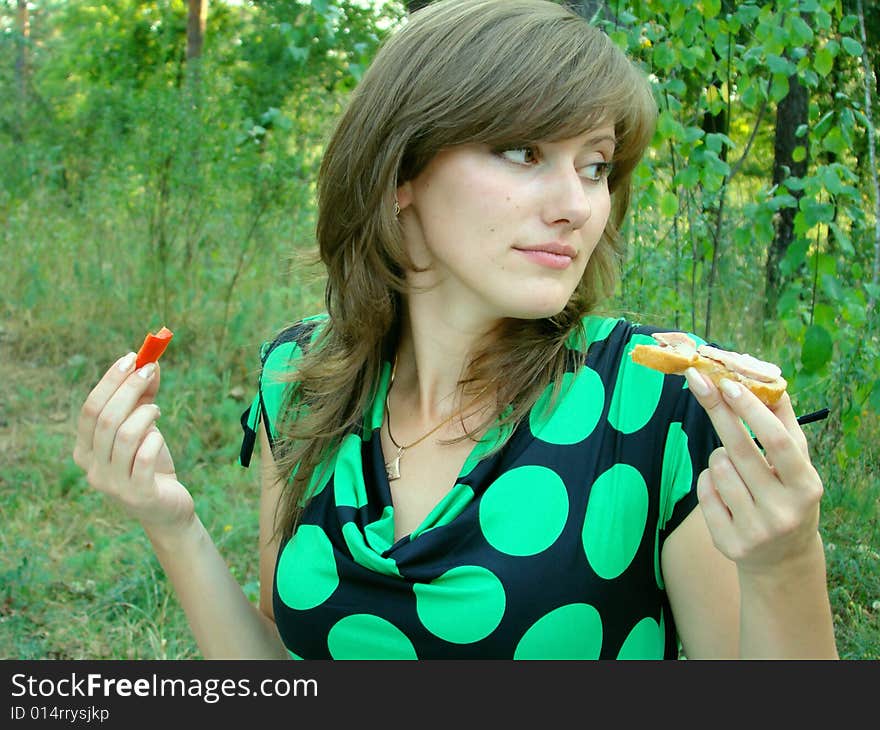 Girl in green wood