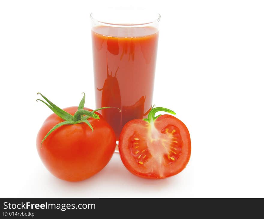 Tomatoes And Juice On A White Background