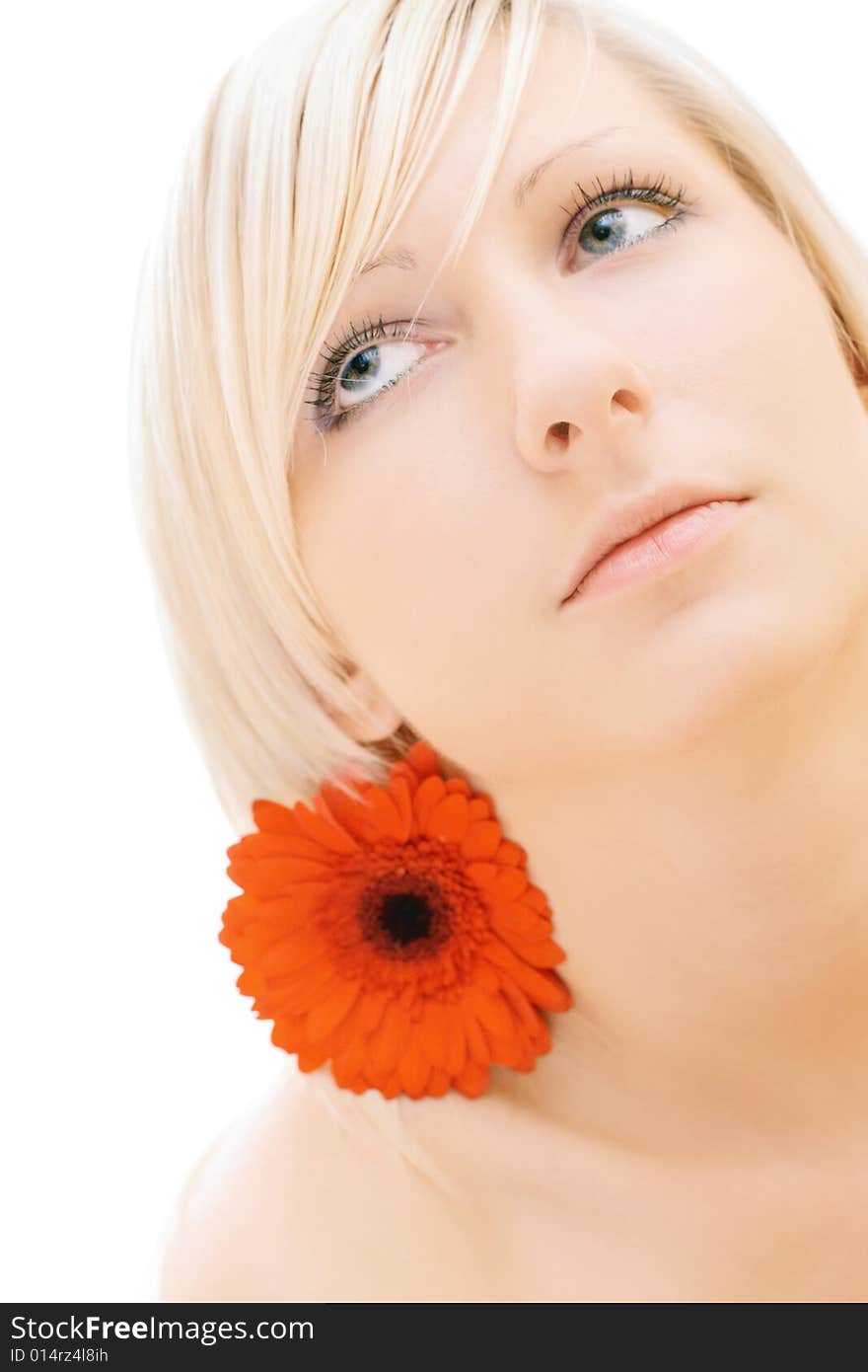 Young pretty girl portrait with a red flower. Young pretty girl portrait with a red flower