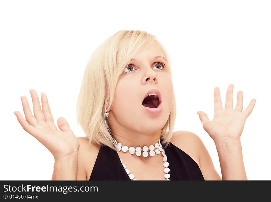 Surprised young pretty girl on white background. Surprised young pretty girl on white background