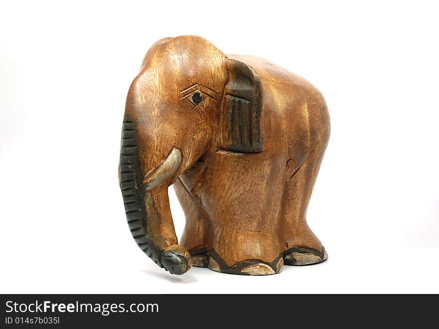 Wooden elephant , isolated on a white background