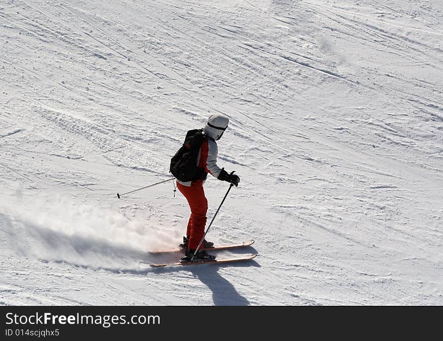 Skier and mountains