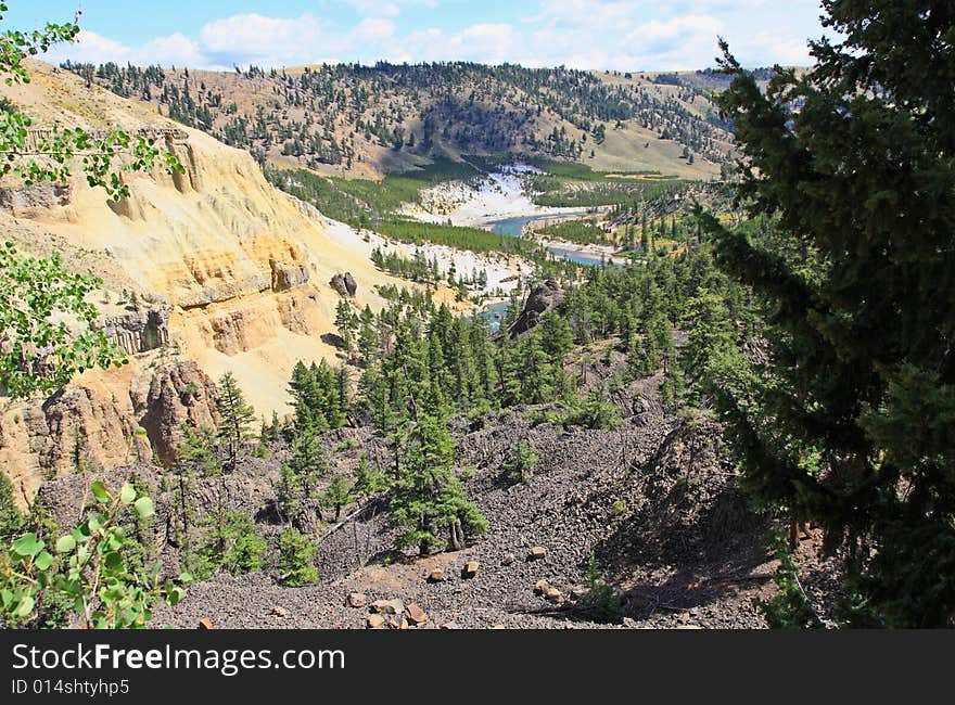 The Yellowstone River in Yellowstone National Park in Wyoming. The Yellowstone River in Yellowstone National Park in Wyoming