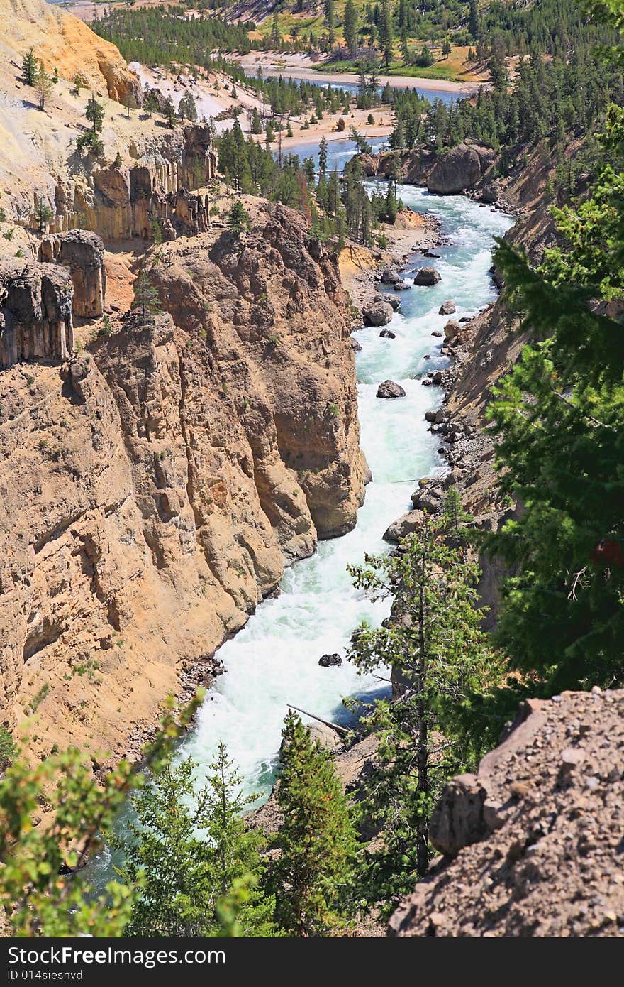 The Yellowstone River in Yellowstone National Park in Wyoming. The Yellowstone River in Yellowstone National Park in Wyoming