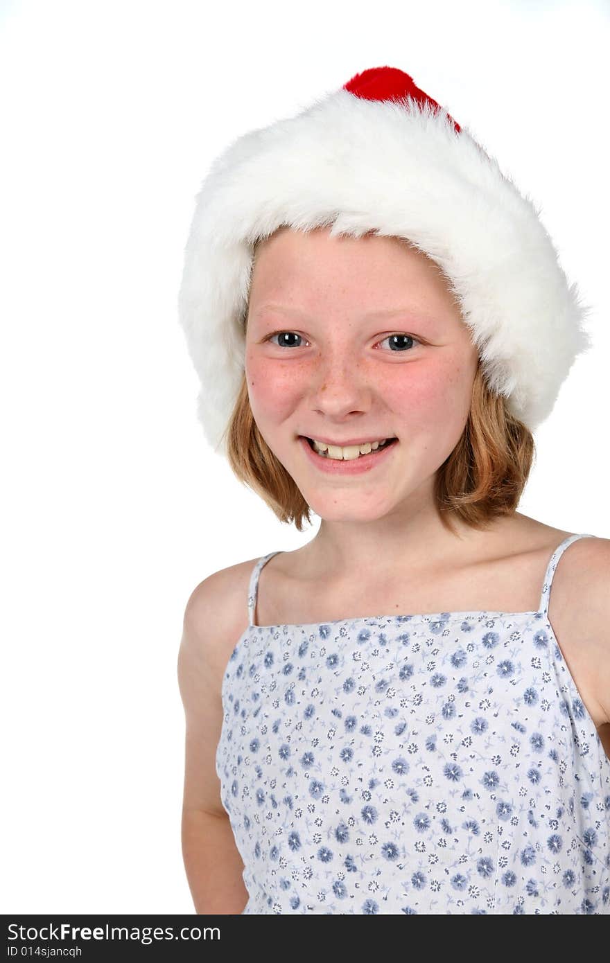 High key young girl in santa hat. High key young girl in santa hat