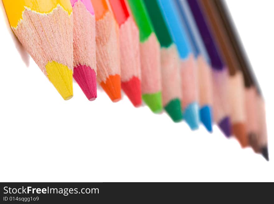 Close-up group of color pencils, isolated on white. Close-up group of color pencils, isolated on white