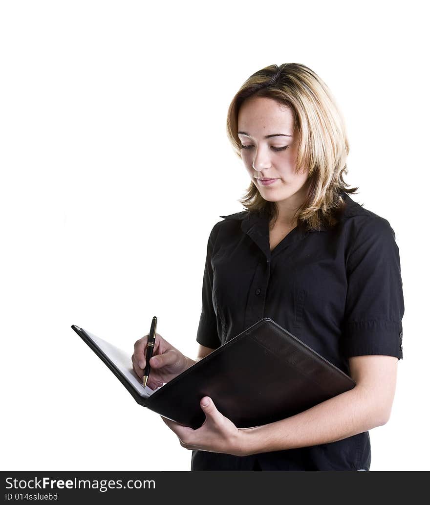 Blonde in Black Shirt Writing in Notebook